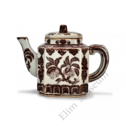 1427  An Ming underglaze red auspicious fruits teapot